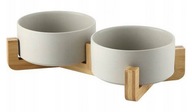 MISKA CERAMICZNA PODWÓJNA DLA PSA I KOTA 2 MISKI DREWNIANA PODSTAWA 2x400ml