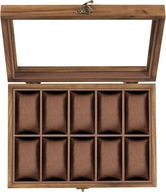 Pudelko na zegarki 10 przegródek lite drewno szklana pokrywka