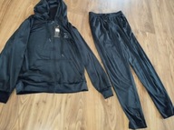KOMPLET WELUROWY DAMSKI dres spodnie bluza rozp z kapturem czarny L/XL