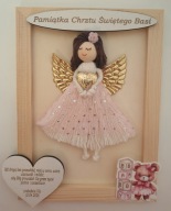 Pamiątka Chrztu Świętego w ramce, Anioł Stróż - makrama