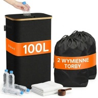 KOSZ NA ŚMIECI LUB PRANIE BAMBUSOWY CZARNY Z POKRYWĄ DUŻY POJEMNIK SKŁADANY