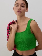Reserved crop top zielony dzianinowy braletka sweterkowa kelly green boho