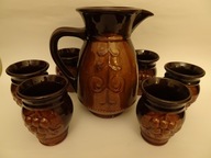 Zestaw do wina, dzbanek + 6 kubków, ceramika PRL, vintage