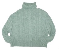 PAPAYA_Śliczny SWETER_turkusowy biały melanż modne warkocze GOLF_46