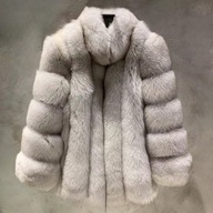 Futro z lisa naturalnego z kołnierzem czekoladowe LUX przed kolano L