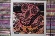 Skull. 30 × 30 cm. 2025 r. (linoryt kol.)