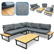 ZESTAW DUŻY MEBLE OGRODOWE NAROŻNIK STOLIK BRĄZOWE METALOWE + PODUSZKI