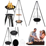 GRILL WĘGLOWY OGRODOWY TRÓJNÓG RUSZT PALENISKO WISZĄCY DUŻY OGNISKO POJEMNY