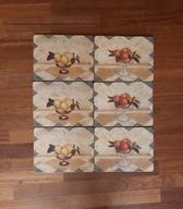 Podkładki korkowe na stół pod talerze owoce 6 sztuk vintage Pimpernel