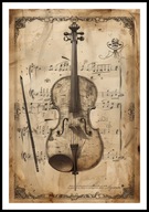 A2 PLAKAT RYSUNEK SZKIC VINTAGE RETRO STARE SKRZYPCE NUTY MUZYKA