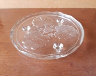 Szklana niska patera talerz na nóżkach wzór liście lata 60 vintage