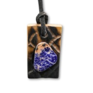 Wisiorek Sodalit i brzoza - handmade, pirografia, prezent, dla niej kobiety