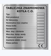 Tabliczka znamionowa kotła co2, piec