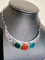 Kolia elegancki naszyjnik srebro 925 duże kamienie naturalne onyksy karneol