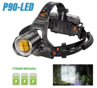 Mocna Latarka Czołowa Czołówka LED XHP90 Brighter 4500lm ZOOM 3xLi-On 25W