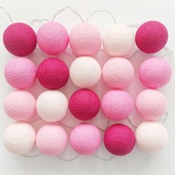 Cotton Balls Różowe Girlanda Lampki Kule 20 LED Na Baterie
