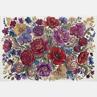 Kwiaty kompozycja akwarela obraz na płótnie 58x85 tusz pastele kolaż salon