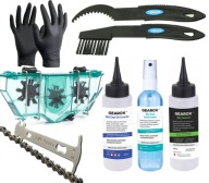PROFESJONALNY ZESTAW DO CZYSZCZENIA SMAROWANIA ŁAŃCUCHA ROWEROWEGO 8 CZęśCI
