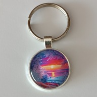 Brelok do kluczy, szkło, pejzaż zimowy