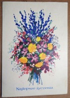 POCZTÓWKA ORŁOWSKA-GABRYŚ GRAFIKA AUTORSKA BUKIET KWIATÓW koniec lat 60-ych