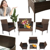 MEBLE RATTANOWE TECHNORATTAN OGRODOWE TARASOWE KOMPLET 4 OSOBOWY BRĄZOWY