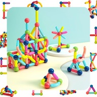 Klocki magnetyczne 128 el | konstrukcyjne patyczki | edukacyjne + kuferek