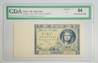 Banknot 5 złotych 1930 Seria CXU GDA 64
