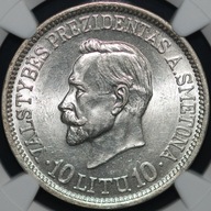 Litwa - 10 Litu 1938 - Smetona - MS 62 - NGC