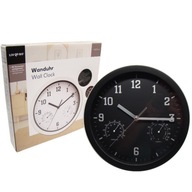 ZEGAREK ZEGAR ŚCIENNY ZEGAR NA ŚCIANĘ CZARNY 25 cm termometr / higrometr