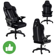 FOTEL GAMINGOWY KRAKEN JUPITER WELUROWY CZARNO-SZARY WYGODNY CICHY