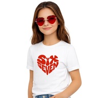 Koszulka dziecięca t-shirt 67 six seven serce biała prezent 122-128 7-8