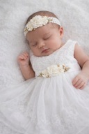 Zestaw biała koronkowa opaska oraz pasek do sukienki chrzest sesja