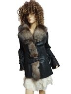 kurtka KOŻUCH z długim naturalnym futrem z lisów srebrnych 36 /38