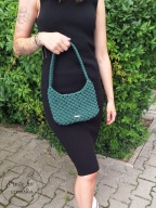 Butelkowa zieleń torebka ze sznurka bagietka makrama handmade