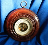 Stary duży BAROMETR otwarte serce fazowane szkło okrągły zdobiony sygnowany