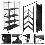 REGAŁ MAGAZYNOWY SKŁADANY NA KÓŁKACH METALOWY CZARNY 159CM LOFT NA KSIĄŻKI