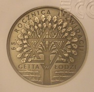 20 ZŁ ZŁOTYCH 2009 65. ROCZNICA LIKWIDACJI GETTA W ŁODZI GCN MS70 + FOLDER