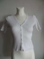 Bluzka damska t-shirt dzianinowa na guziki M biała krótki rękaw