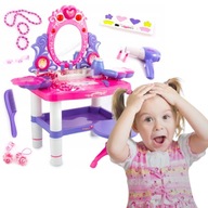 TOALETKA DLA DZIECI STOLIK AKCESORIA ŚWIATŁO DŹWIĘK SUSZARKA BIŻUTERIA