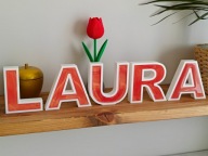 LAURA - napis, IMIE 3D, litery z żywicą perłową, prezent, dekoracja