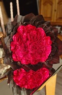 Wieczny bukiet róż czerwone wino .Brokatowe duże róże 21szt 60cm Prezent