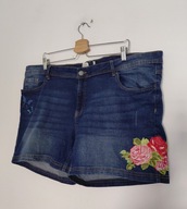 Granatowe, elastyczne krótkie spodenki jeansowe szorty z haftem 54, 56