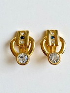 Klipsy vintage złote ażurowe kryształy cyrkonie