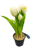 HOME Sztuczne tulipany 25 cm w doniczce jak prawdziwe białe