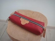 Piórnik, skóra naturalna, ręcznie robiony, czerwony