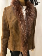 Żakiet wełniany brązowy obszycie jenot naturalny wełna 80%