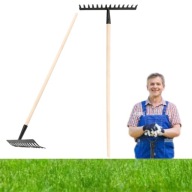 GRABIE OGRODOWE METALOWE DO LIŚCI I TRAWY Z DREWNIANYM TRZONKIEM 120X34CM