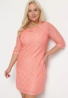 wyprzedaż_NOWA modna KORONKOWA sukienka łosoś+srebro_WYGODNA na halce 44/46