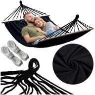 DUŻY HAMAK OGRODOWY DWUOSOBOWY XL 290 × 150 CM Z DREWNIANYM PAŁĄKIEM 120 CM