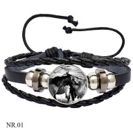 Skórzana bransoletka - Snap - Koń - regulowana długość, wymienne oczka